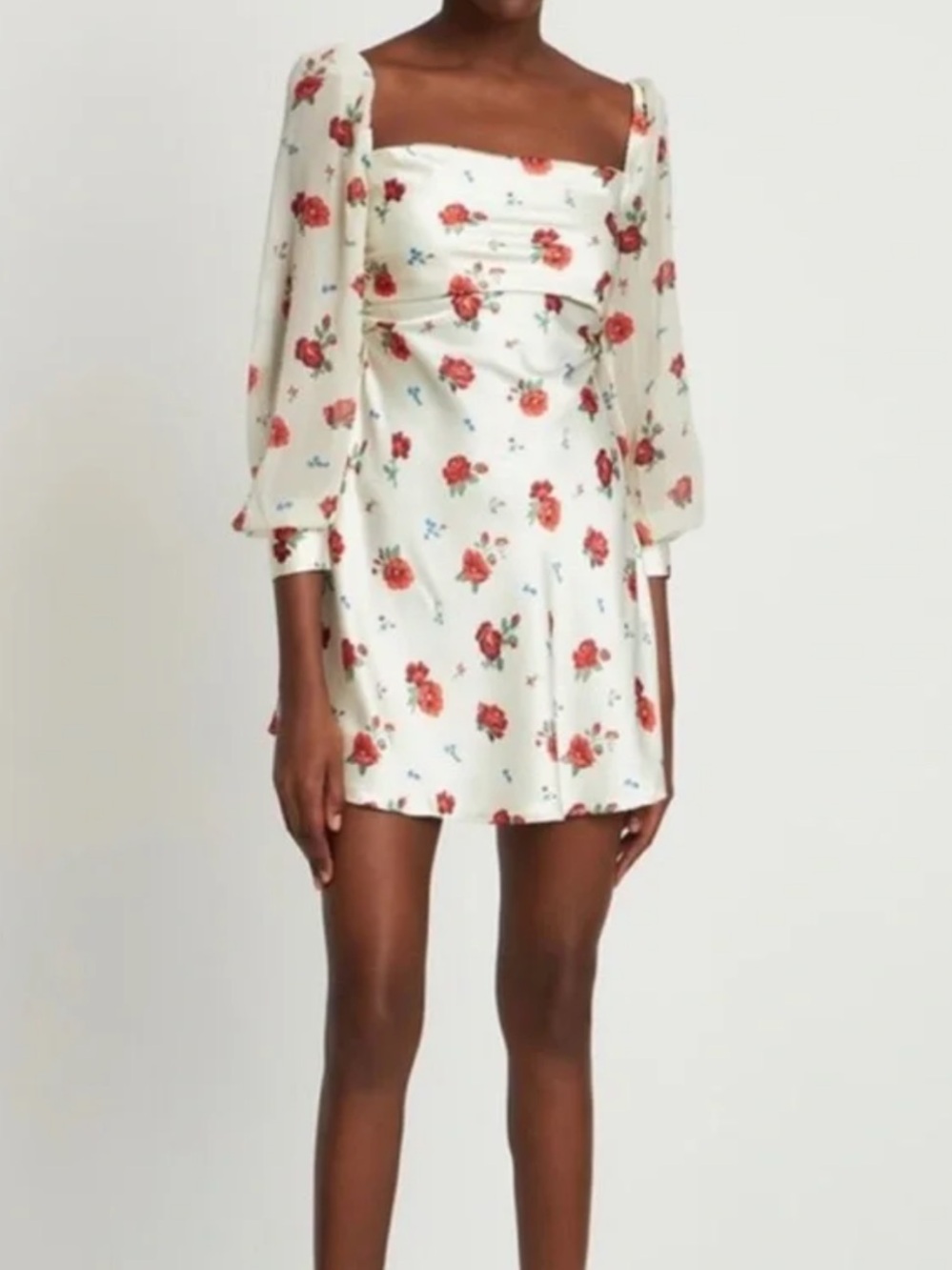 WeWoreWhat Optic White Floral Puff Sleeve Mini Dress Size 4 Romantic Garden